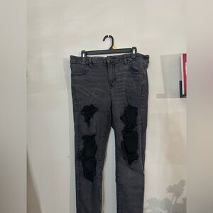 American Eagle Outfitters Charcoal Distressed Skinny Jeans